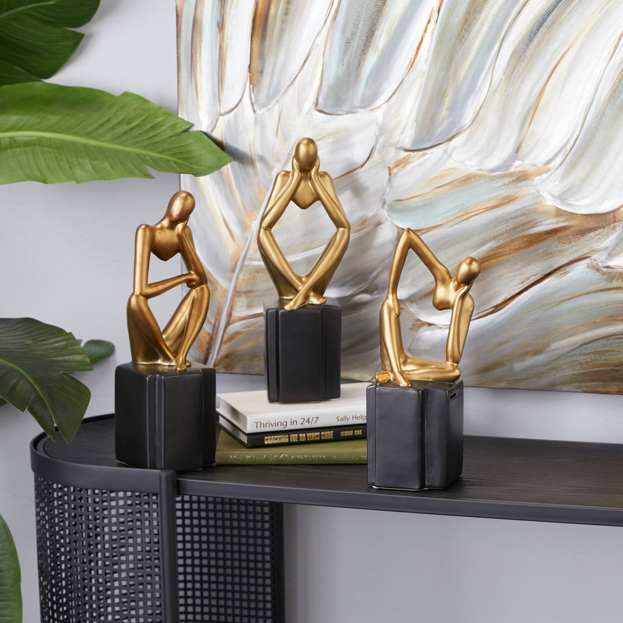 13" Gold Porcelain Abstract Sculpture Set